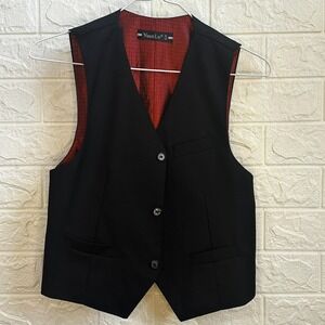 Yuan Lu Boys Black Formal Dress Suit Vest Lining Red Diamond Sz 12 with Bow Tie